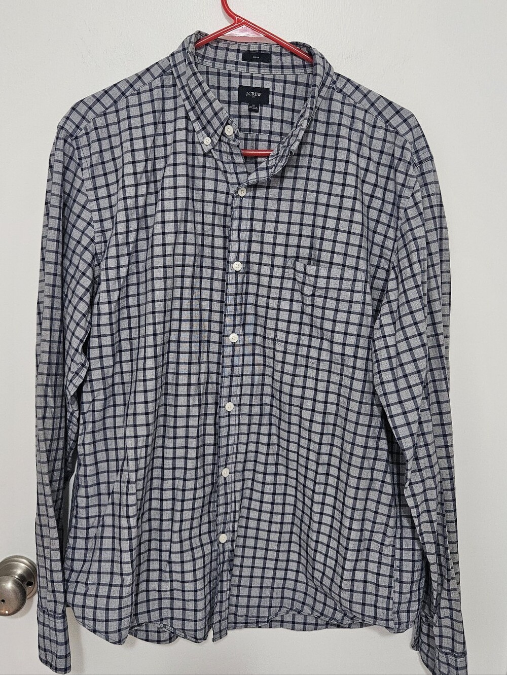 J. Crew Men's Blue White Checked Button-Down Shirt XL Long Sleeve Plaid